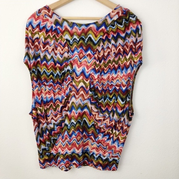 Anthropologie The Podolls Draped Rainbow Muted Colors Chevron Top - Picture 3 of 4